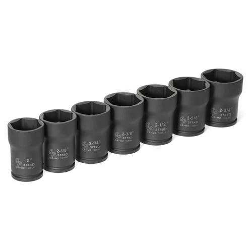 Grey Pneumatic 7 Piece 3/4" Drive 6-Point Deep Length Pinion Nut Impact Socket Set (SAE) 8370 2 Grey Pneumatic 7 Piece 3/4" Drive 6-Point Deep Length Pinion Nut Impact Socket Set (SAE) 8370 - Image 2
