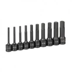 Grey Pneumatic 10 Piece 1/2 Drive SAE 4" Length Hex Driver Set 1340H