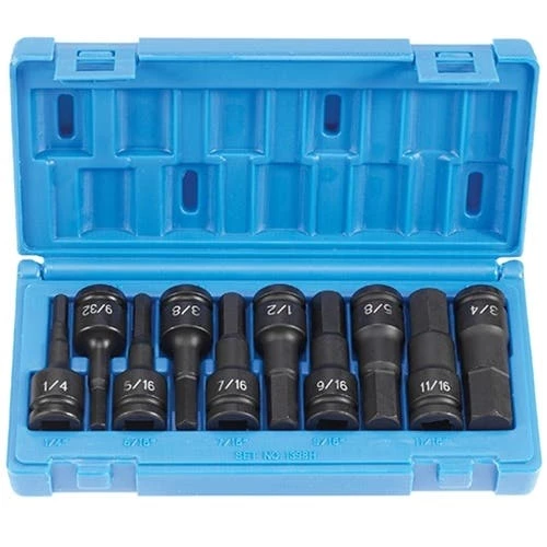 Grey Pneumatic 10 Piece 1/2" Drive Hex Driver Set 1398H 1 Grey Pneumatic 10 Piece 1/2" Drive Hex Driver Set 1398H
