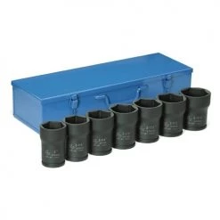 Grey Pneumatic 7 Piece 3/4" Drive 6-Point Deep Length Pinion Nut Impact Socket Set (SAE) 8370